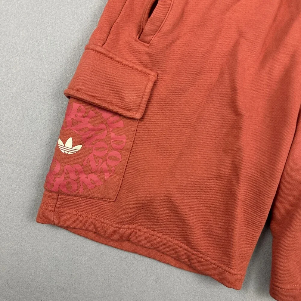 Adidas Shorts Men Medium Rust Orange Fleece Cargo Sweatshorts Trefoil M
